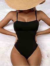 preiswerte Einteilige Badeanzüge-Damen Badeanzug Ein Stück Monokini Bademode Rückenfrei Bauchkontrolle Hohe Taillenlinie Schlank Urlaub Strandbekleidung Feste Farbe Halfterhals Ärmellos Badeanzüge