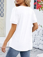 preiswerte Damen Einfache Oberteile-Damen Hemd Bluse Feste Farbe Basic Brautkleider schlicht Kurzarm Rundhalsausschnitt Normale Oberteile Täglich Rüschen Weiß Wein Marineblau Sommer Frühling