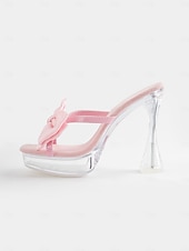 voordelige Semi-formeel-roze satijnen strik platformhakken voor dames met helder stiletto-ontwerp - stijlvolle bruidsschoenen voor bruiloften en speciale gelegenheden