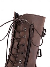 cheap Combat Boots-Versatile Brown Leather Lace-Up Boots with Military Flair for Women - Perfect for Fall and Winter Everyday Wear