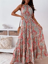 levne Boho šaty-Dámské Maxi šaty Volnočasové šaty Boho Chic šaty Boho šaty Čechy Roztomilý stylové Dovolená Denní Plážové Volný Grafika Bez rukávů Krk ohlávky Rubínově červená Vodní modrá Léto Jaro Podzim