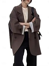 billiga Blazers och kostymer-Dam Kavaj Andningsfunktion Bekväm Lappverk Ficka Dagligen Modern Ensfärgat Arbete Ledigt / vardag Normal Nedvikt Normal Långärmad Ytterkläder Svart Elfenben Brun Höst Vinter