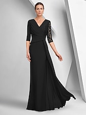 preiswerte Bodenlänge-A-Linien-Kleid, elegantes Kleid für die Brautmutter, U-Boot-Ausschnitt, knöchellang, Stretch-Stoff, halbe Ärmel, mit Spitzenlage, einfarbig, 2025