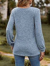 billige Kvinne Enkle Topper-Dame T skjorte عادي Mote Moderne Fritid Langermet Crew-hals Vanlige topper Daglig Helg Knapper Rosa Blå Kakifarget Sommer Vår