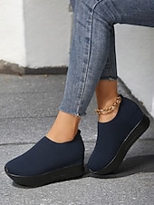 billige Sneakers til kvinner-hvite slip-on-strikkede joggesko for kvinner med pustende mesh og skjult hæl - lette fritidssko for turgåing og hverdagsbruk