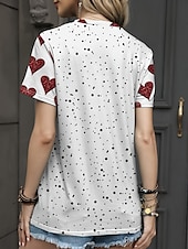 cheap Art&amp;Design tee-Valentine Women&#039;s Heart T Shirt Casual Regular Tops Short Sleeve Round Neck Print Regular Fit Valentine&#039;s Day Daily White Summer
