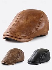 cheap Men&#039;s Hats-Stylish Brown Faux Leather Flat Cap with Vintage Finish | Perfect for Casual and Dressy Occasions