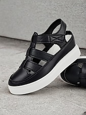 economico Sandali Casual-sandali da donna comodi in similpelle nera con cinturino e suola bianca - perfetti per la spiaggia o le uscite casual