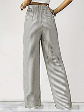 abordables jambe large et taille haute-Femmes Joggings Chinos Mode Streetwear Longueur complète Taille haute Rayé Avec Poches Ceinture Élastique Confortable Doux Micro-Élastique Extérieur Rue Noir Printemps &amp; Automne Coupe régulière
