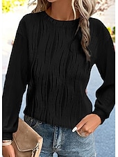 cheap Plain Tops-Women&#039;s Shirt Blouse Solid Color Basic Casual Long Sleeve Crew Neck Regular Tops Daily Patchwork Black White Beige Fall Winter