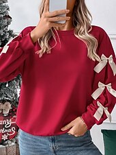 cheap Textured Hoodies &amp; Sweatshirts-Women&#039;s Sweatshirt Casual Plain Street Dailywear Crew Neck Patchwork Long Sleeve Red Fall Winter