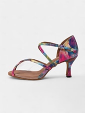 baratos Sapatos de Dança Latina-sapatos de dança latina coloridos e vibrantes para mulheres com sola de camurça macia e tira transparente | perfeitos para prática e apresentações