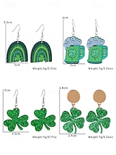 levne Dámská náušnice-ulice. Patrick&#039;s day zelené třpytivé kloboukové náušnice – trojlískový design, zábavné slavnostní šperky pro ženy, ideální pro irské oslavy a sváteční večírky