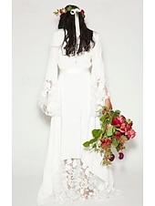 economico abiti da sposa casual-Abiti da Sposa Abito da Sposa in Spiaggia A-Line V Collo Maniche Lunghe Lunghezza Piena Chiffon Abiti da Sposa con Fusciacca  Nastro Colore Unito