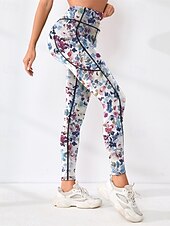 cheap Yoga Leggings &amp; Tights-Women&#039;s Yoga Pants Yoga Leggings High Waist Yoga Gym Workout Pilates Tights Floral Blue Fall Sports Activewear Stretchy Slim