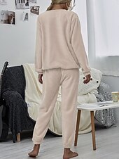 cheap Women&#039;s Sleepwear-Women&#039;s Pink Fleece Pajamas Nighty Pjs Sets 2 Pieces Pure Color Sport Simple Comfort Party Home Street Warm Gift Long Sleeve Hoodie Pant Elastic Waistband Winter Fall Home Outfits