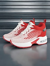preiswerte Damen-Sneaker-vielseitige rote Damen-Sneaker mit Luftpolstersohle für das Fitnessstudio oder Freizeitausflüge