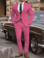 billiga Herrars klassiska kavajer-Herr Studenten Uppsättning Kavaj Företag Cocktailfest Bröllopsfest Mode Ledigt Vår &amp; Höst Polyester Slät Knappar Ficka Bekväm Enkelknäppt Blazer Gul Rodnande Rosa Kungsblå Blå