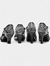 abordables Chaussures de danses latines-chaussures de danse latine en cuir à imprimé zèbre pour femmes avec design à lanières - idéales pour la salle de bal et la salsa