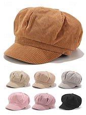 economico Cappelli da donna-berretto da donna in velluto a coste, stile vintage, morbido e confortevole, disponibile in vari colori, ideale per outfit casual, autunno e inverno
