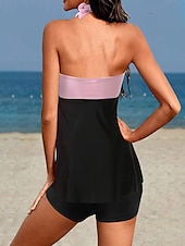 preiswerte Schwimmresse-Damen Badeanzug Badekleider Bademode Rückenfrei Patchwork Elegant Modisch Farbblock Halfterhals Ärmellos Badeanzüge
