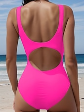 billiga One-piece-baddräkter-Damers baddräkter en del monokini baddräkt utan rygg tummy control hög midja slimmad semester strandkläder färgbock u-hals ärmlös baddräkter