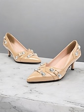 ieftine Tocuri kitten-pantofi de damă eleganti din piele artificială neagră | împodobit cu nit, perfect pentru lucru și petreceri