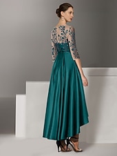economico Lunghezza del pavimento-abito a trapezio abito per la madre della sposa elegante semplice scollo a v lunghezza alla caviglia lunghezza tè raso manica a 3/4 con pizzo arricciato paillettes 2025