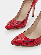 olcso Stiletto sarkú cipők-női piros kígyóbőr pumpák hegyes orrral és szexi tűsarkúval – tökéletes bulikra és különleges alkalmakra