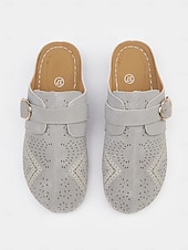 halpa Naisten pistokkaat-naisten rei&#039;itetty harmaa keinonahkainen kiilamuuli - mukavat jalkineet vapaa-aikaan