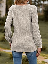 billige Kvinne Enkle Topper-Dame T skjorte عادي Mote Moderne Fritid Langermet Crew-hals Vanlige topper Daglig Helg Knapper Rosa Blå Kakifarget Sommer Vår