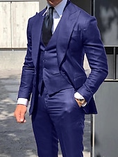 abordables Trajes formales-Trajes de fiesta de bodas para hombres Trajes de regreso a casa Burdeos Azul Real Sólido Ajuste a medida de 3 piezas de un solo botón