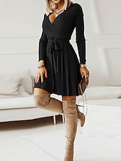 abordables Robes en tricot-Femme Robe mi-longue Robe Pull Robe Trapèze Elégant mode Décontractées Vacances du quotidien Standard Plein Sans Manches Col V Noir Gris Automne Hiver