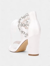 economico Sandali con tacco-sandali con tacco a blocco aperti in raso beige con cristalli decorati - scarpe da donna per matrimonio e cocktail