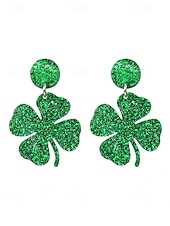 levne Dámská náušnice-ulice. Patrick&#039;s day zelené třpytivé kloboukové náušnice – trojlískový design, zábavné slavnostní šperky pro ženy, ideální pro irské oslavy a sváteční večírky