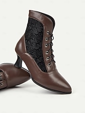 economico anni 1930-stivaletti allacciati in stile vittoriano nero da donna con pannello in pizzo e tacchi a gattino - elegante stile vintage per occasioni formali e casual