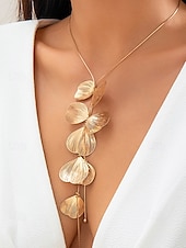 cheap Women&#039;s Necklace-Gold Petal Pendant Necklace and Drop Earrings Set – Elegant Floral-Inspired Jewelry for Women, Perfect for Weddings, Parties, and Formal Events