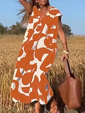 ieftine Rochii casual florale-rochie maxi dama cu decolteu in V grafic fara maneci vara primavara