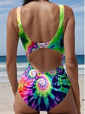 billiga One-piece-baddräkter-Dam badkläder En-delad monokini baddräkt rygglös tummy control hög midja slim semester strandklädsel ombre tie dye U-hals ärmlös baddräkt
