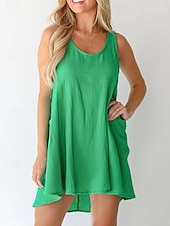 ieftine Rochii de soare-Pentru femei Rochie Mini Rochie casual Rochie A line Stilat Casual Vacanță Zilnic Fit regulat Simplu Fără manșon În U Negru Albastru piscină Trifoi Vară Primăvară