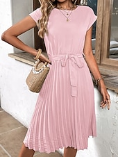 billiga Jobbklänningar-Dam Midiklänning Vardagsklänning A linjeklänning Stylish Grundläggande Ledigt Semester Dagligen Normal Slät Ärmlös Rund hals Rodnande Rosa Grön Sommar Vår
