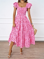 رخيصةأون فساتين الحفلات-فستان نسائي متوسط الطول برقبة مربعة وأكمام قصيرة للصيف والربيع