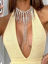 お買い得  レディースネックレス-女性用ゴールドラインストーンチョーカーネックレスとボディチェーンジュエリー、パーティー、結婚式、夜のイベントに最適な高級ステートメントボディアクセサリー