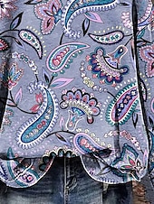 billige Boho topper-Dame Blomstret Fritid Langermet Hettegenser Vanlige topper Trykt mønster Lilla Høst Vinter