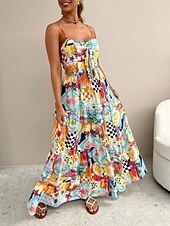 abordables Vestidos de vacaciones-Mujer Vestido maxi Vestido informal Vestido de Columpio Vestido de una línea Vestido lencero Casual Diario Ajuste regular Bloque de color Sin Mangas Con Tirantes Azul Piscina Azul cielo Verano