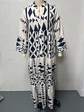 olcso Elegáns virágos ruhák-Női Maxiruha hétköznapi ruha Boho elegáns ruhák Csehország aranyos stílus Stílusos Vakáció Napi Tengerpart Laza öltözet Grafika Rövid ujjú V-alakú Fekete Rubin Medence Nyár Tavasz Ősz