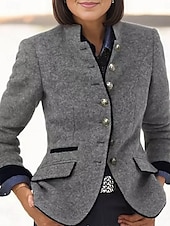 preiswerte Jacken-Damen Freizeitjacke Outdoor Knopf Feste Farbe Windundurchlässig Modisch Regular Fit Oberbekleidung Langarm Herbst Dunkelgray S