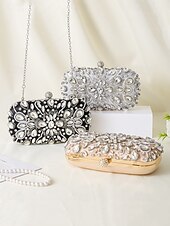 olcso Retikülök és estélyi táskák-női kristályokkal díszített clutch táska, elegáns estélyi kézitáska gyöngy és strassz részletekkel, tökéletes esküvőkre, bulikra és hivatalos eseményekre fekete ezüst arany