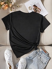 abordables T-shirt floral-Femme T shirt Floral Décontractées Manche Courte Col Rond Hauts réguliers du quotidien Imprimer Noir Eté