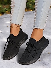 preiswerte Damen-Sneaker-weiße, leichte Strick-Schnürsneaker für Damen – atmungsaktive Sportschuhe zum Laufen, Gehen und für den Komfort im Alltag